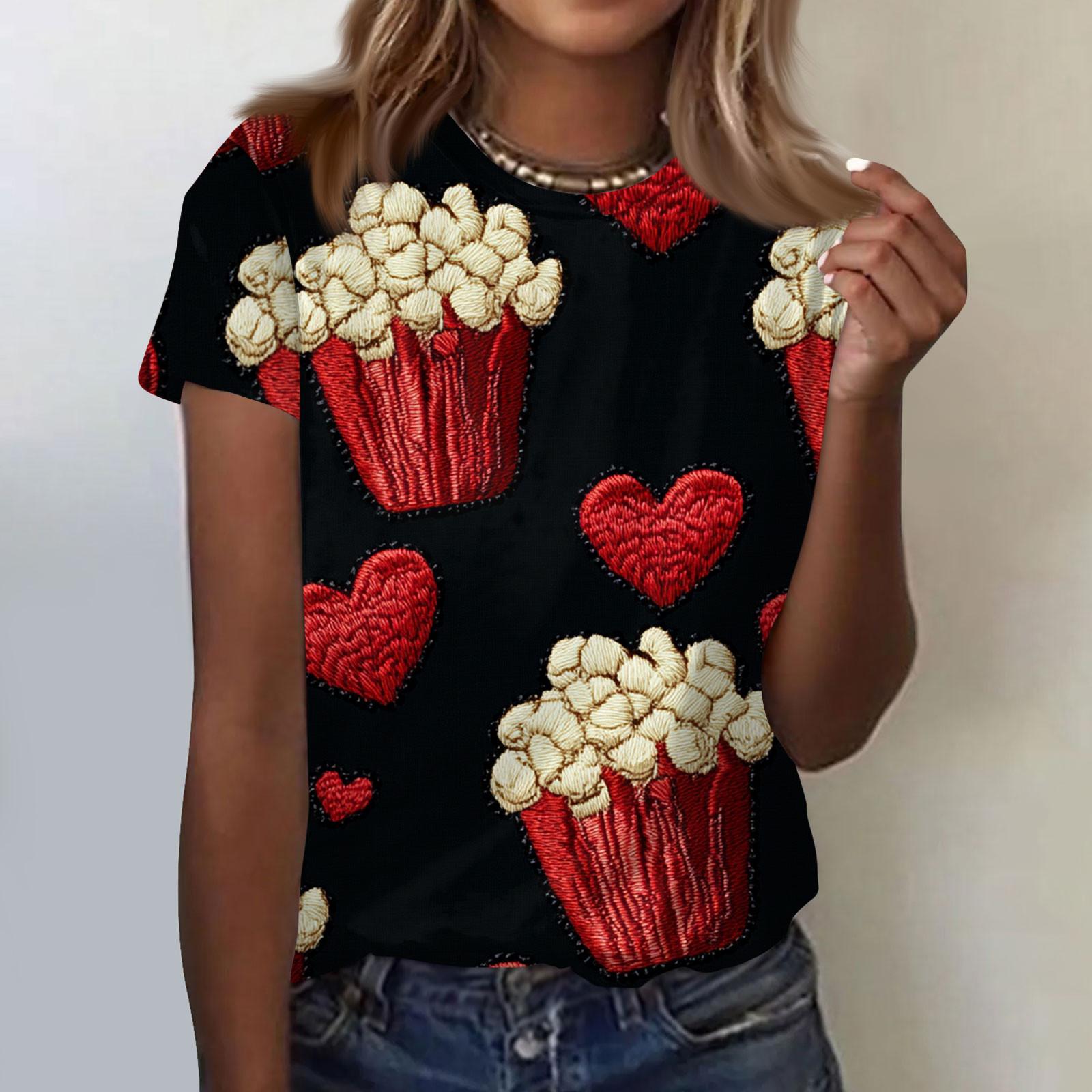 

Женская модная повседневная футболка с коротким рукавом и круглым вырезом с принтом ко Дню святого Валентина L бежевый