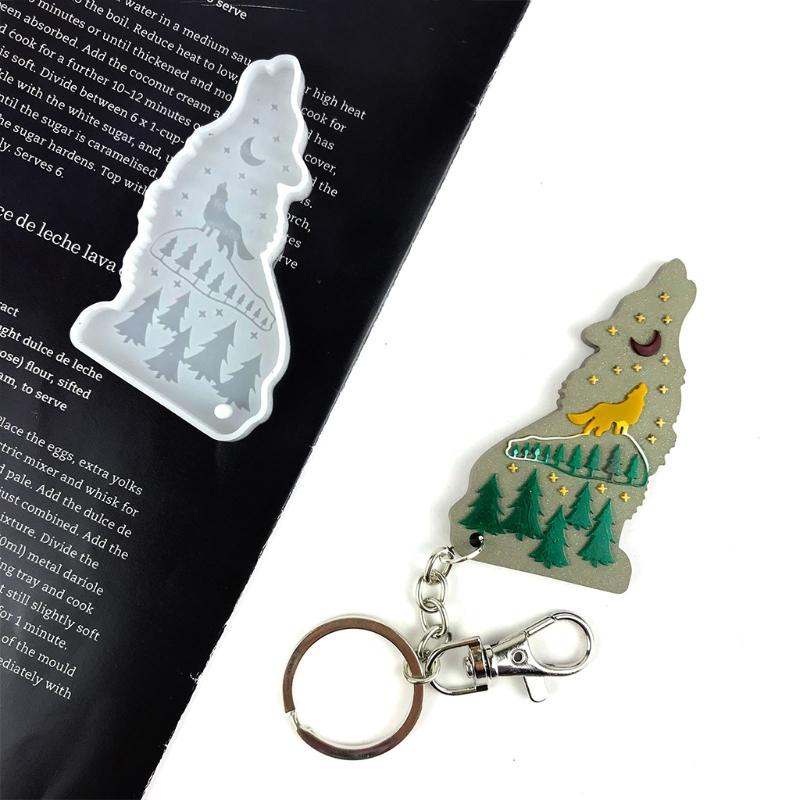 Shiny Wolf Keychain Epoxy Resin Mold Necklace Pendant Silicone Mold DIY Crafts Jewelry Decortaion Casting Mold Tool