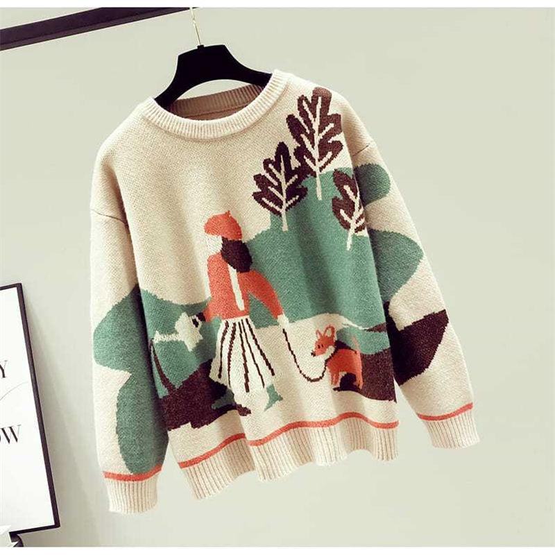 Dame Vintergenser Genser Strikkegensere Løsstripete Pullgensere Uformell topp Argyle Genser