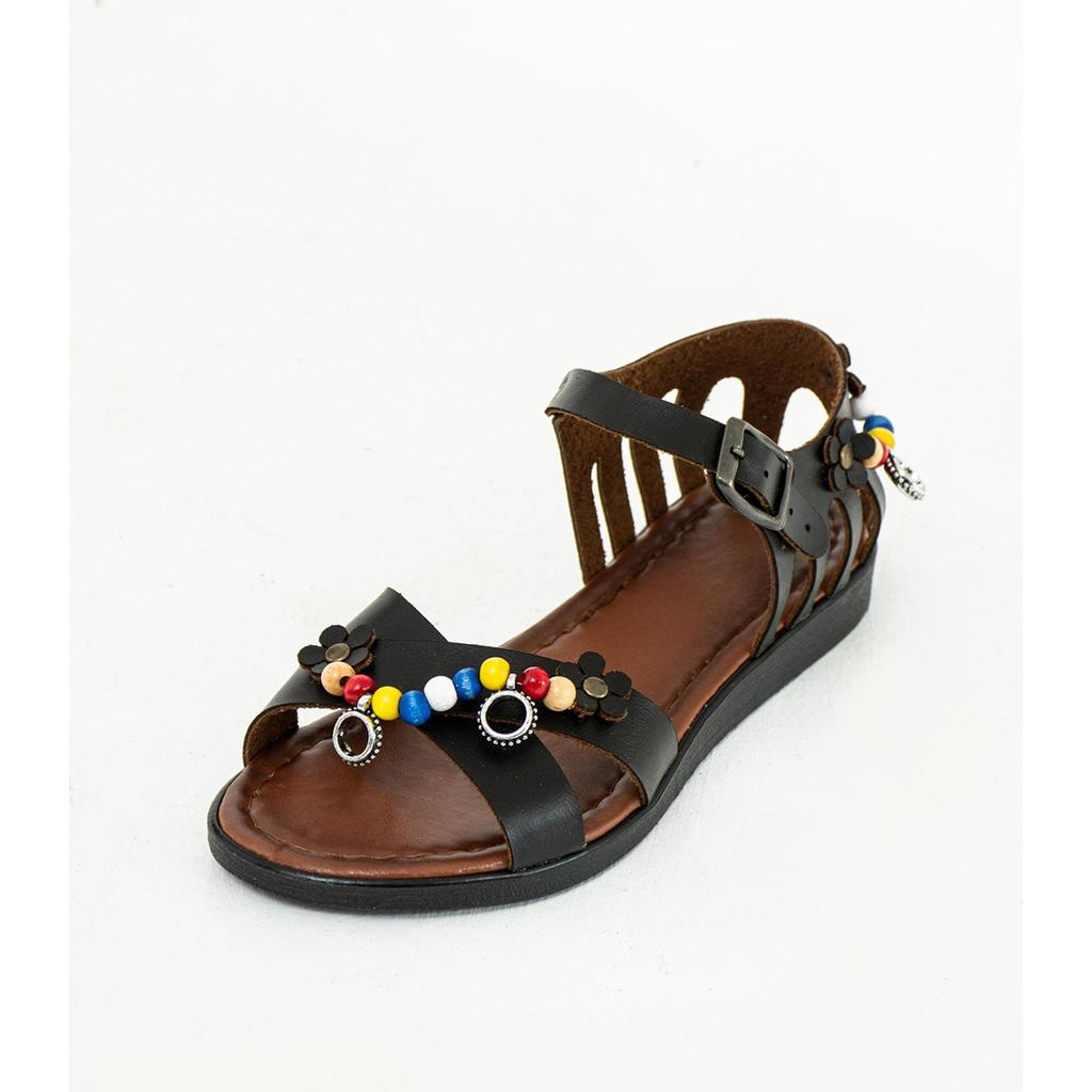 Élégant ethnique perlé accessoirisé croix bande cheville boucle Bodrum femmes sandales 51-195-23