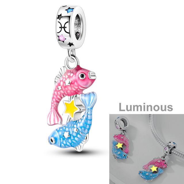 Luminous Charms Beads 925 Silver Constellations Firefly Jellyfish Bulb Star Moon Dangle Fit Original Bracelet Jewelry