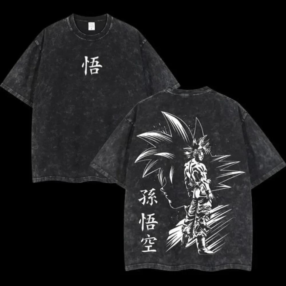 Dragon Ball Gogeta Super Saiyan Blue Vintažiniai skalbti grafiniai marškinėliai, Unisex oversized gatvės stiliaus drabužiai, Anime gerbėjų dovana