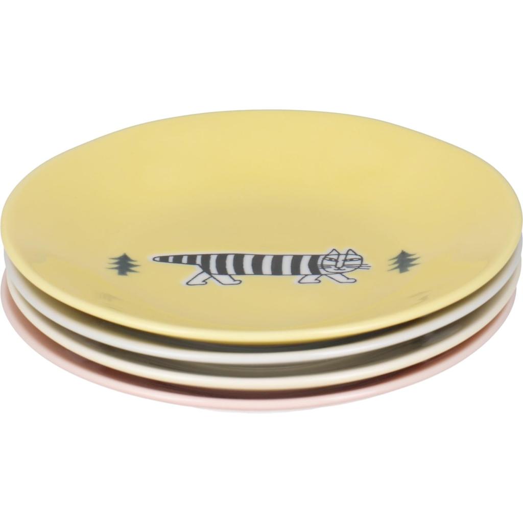 Yamaka Shoten Lisa Larson Set of Made in Plates, 4, 13.5cm, Stroll, Yellow/Gray/Cream/Pink, Japan, LL90-190