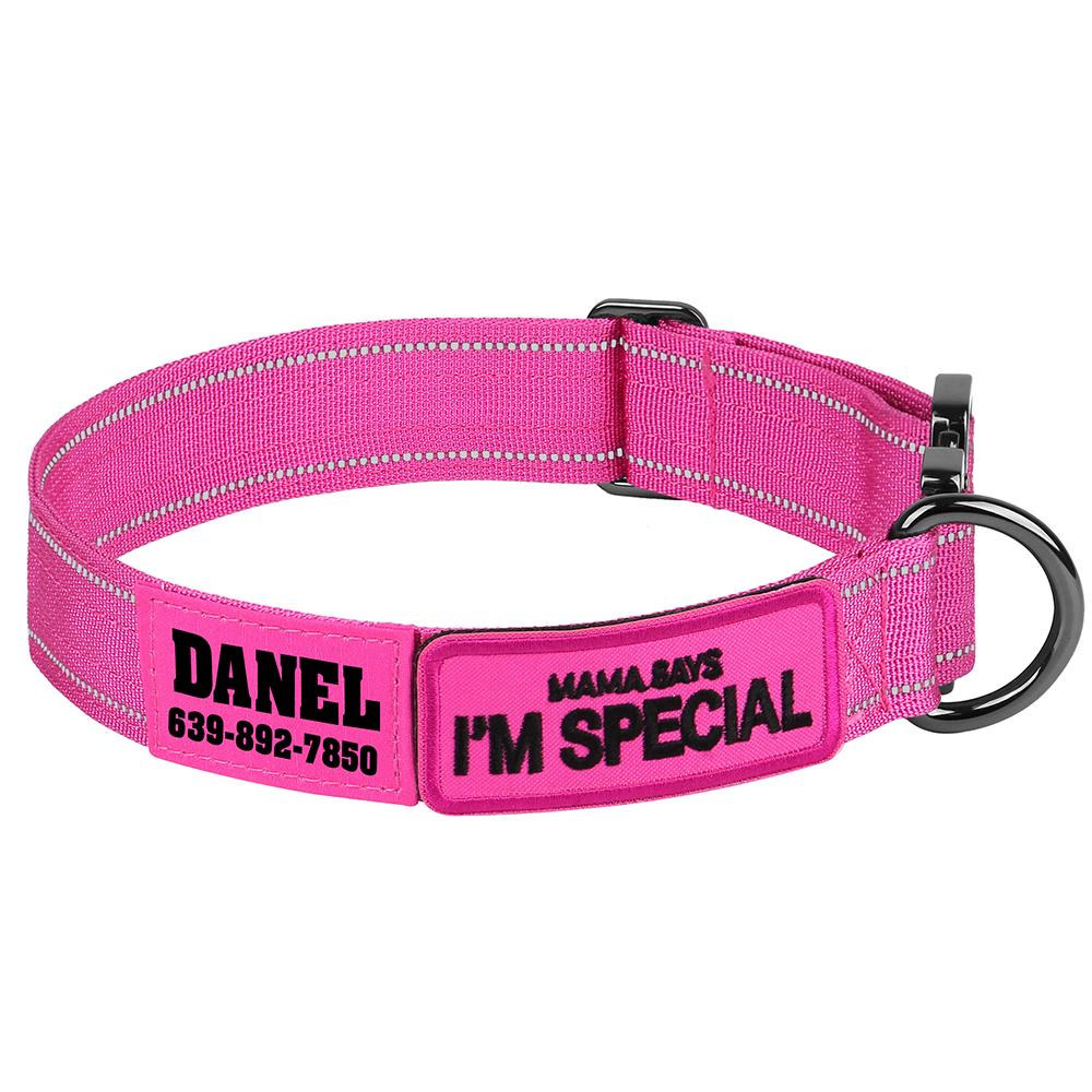

Personalized Tactical Dog Collar Nylon Military Dog Collar Reflective Anti-lost Free Print Dogs Name for Dog Training Hunting L 30-48cm Яскраво-рожевий
