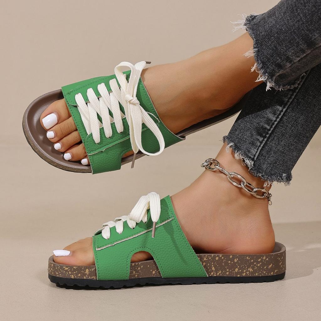 Foreign Trade Straps Leak Toes and Half Drags for Women's Summer Wear 2025 Summer New Casual Fashion Imitation Wood Non-slip Cool Slippers for Women