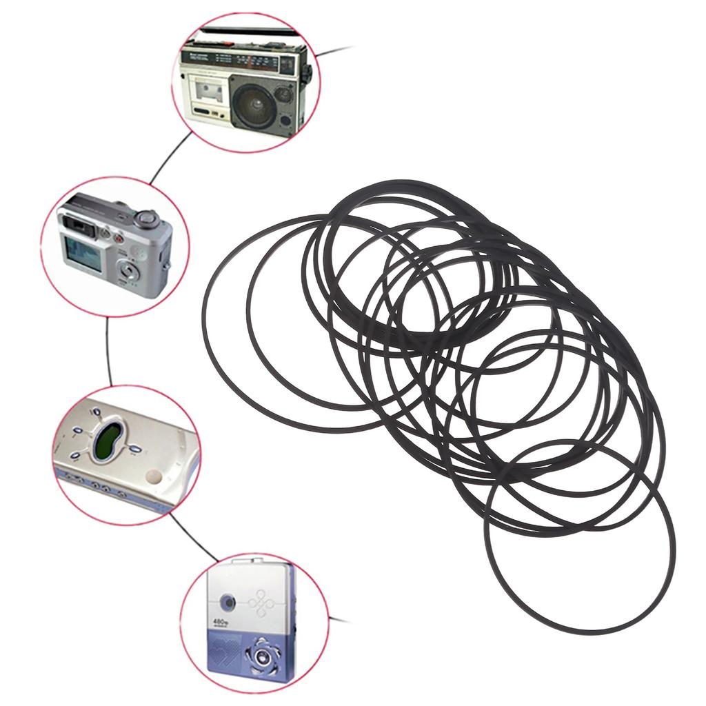 Rubber Drive Belts for and Video Players 20pcs Set Sturdy and Stable Mixed Size 75-100mm Width 1.2mm