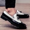 Fashion Fashion Hick Sole Cracked Leather Men Casual Slip-on Leather Shoes Brand Driving Tassels Loafers Moccasins Office Dress for Men