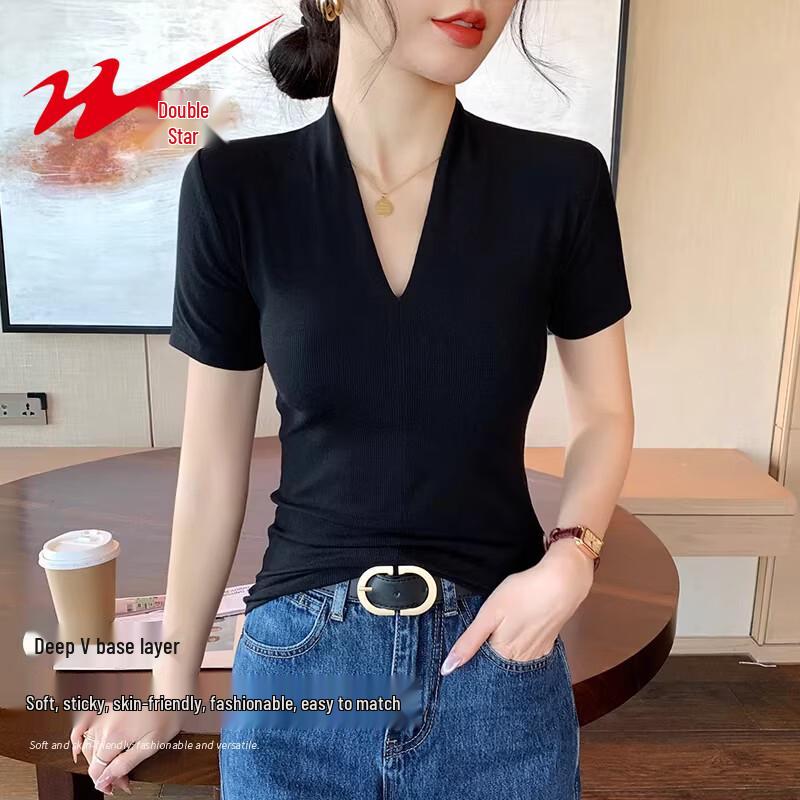 Women's V-Neck Slim Fit Short Sleeve Knit Top