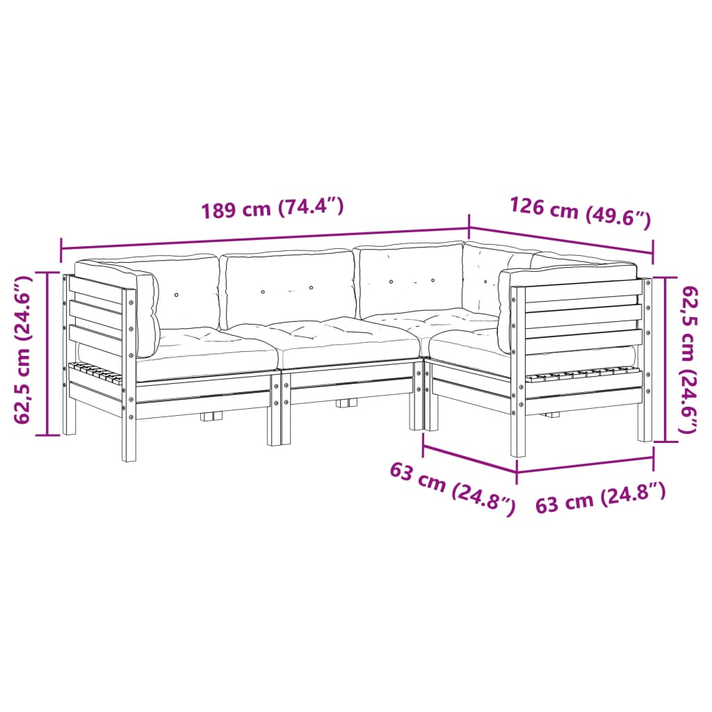 4 piece garden sofa set with cushions solid Douglas fir wood