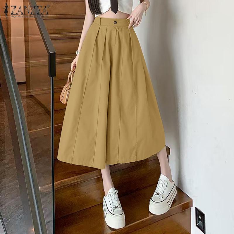 ZANZEA Women Casual Solid Color Loose Wide Leg Capri Pants