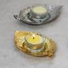1PC Luxury Nordic Natural Wind Leaf Shape Gold Silver Candle Holder Tea Wax Small Round Candle Transparent Container Table Top Decoration Candle