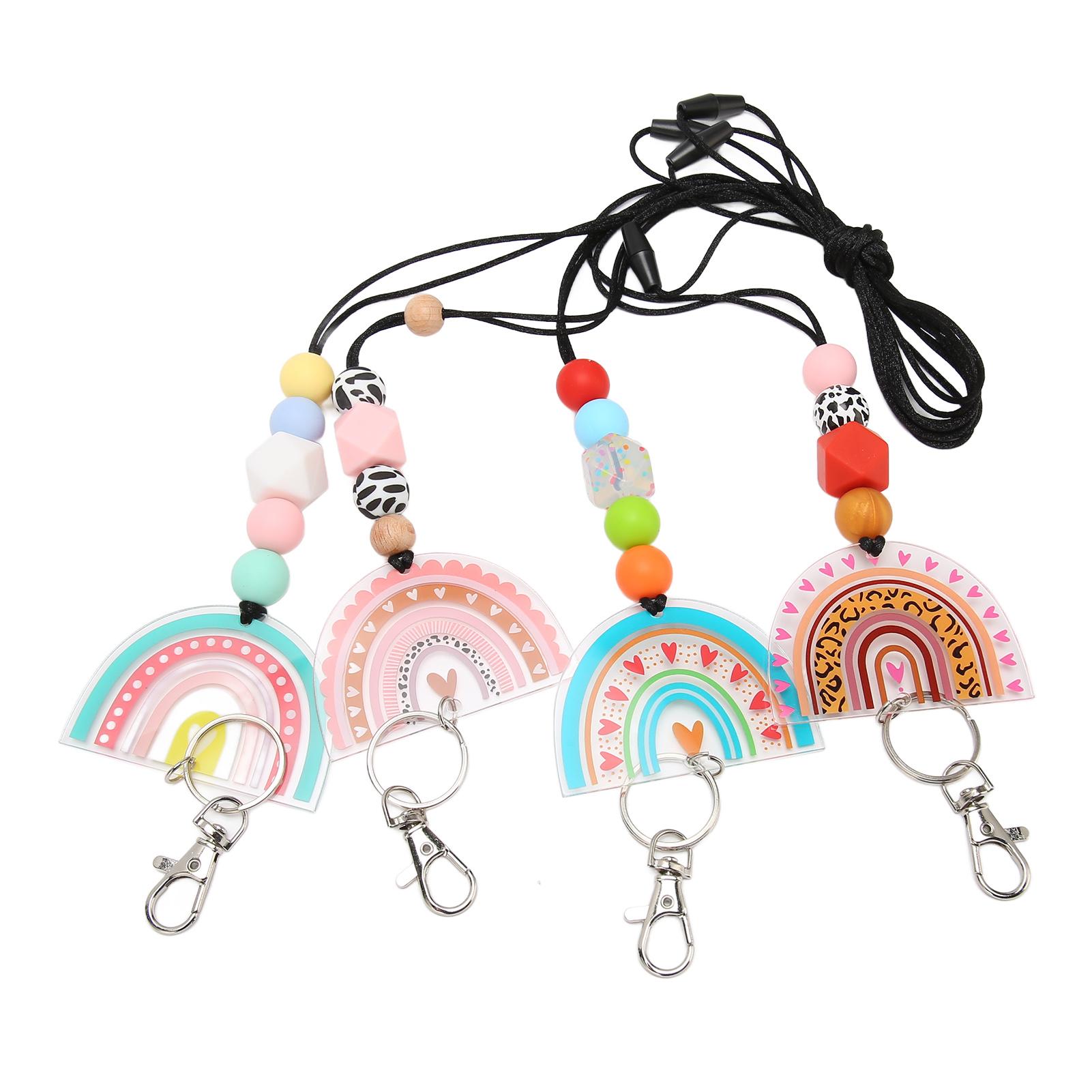 

4 шт. радужных бусин для учителя, шнурок для удостоверений личности и ключей, симпатичный акриловый, радужных, силиконовых бусин