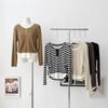 Womens Striped Knit Top Long Sleeve Slim Fit Pullover Tee With Mock Layer Design