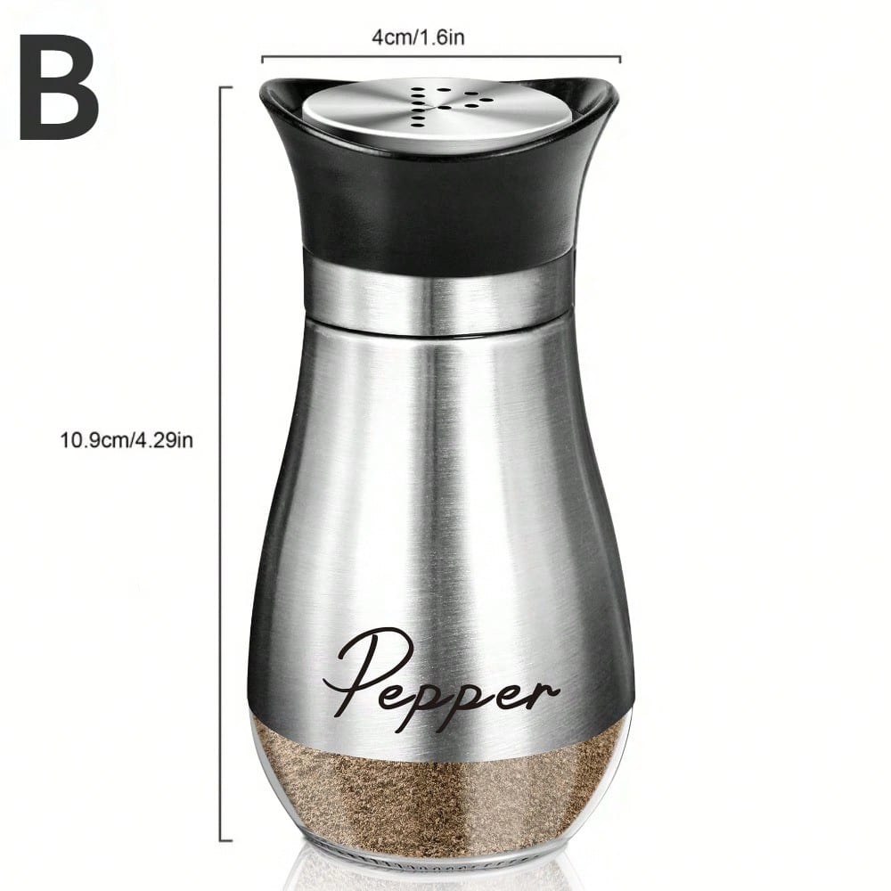 1 Salt/Pepper Shaker 4 Oz Glass Bottom Salt Stainless Steel Lid Kitchen Gadgets Cooking Table Camping BBQ Refillable Design Gift