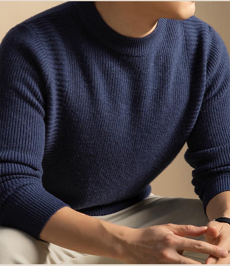 Herrenpullover aus 100 % reiner Wolle, dick gestrickt, Rundhalsausschnitt – warm, weich, bequeme Winter-Basisschicht (2025)
