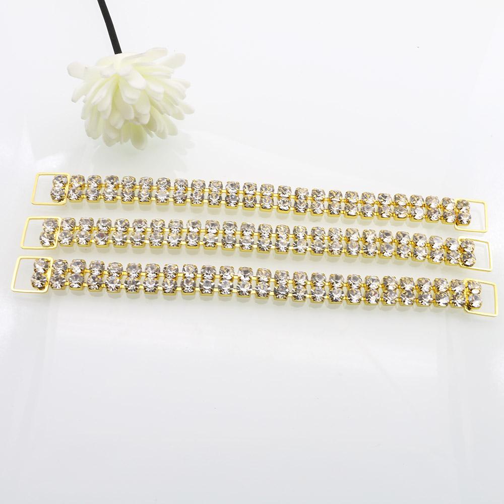 6pcs13 * 160MM Double Row Rhinestone Gold And Silver Decorative Chain/bikini Connecting Buckle For Shoulder Strap Clothing Acces