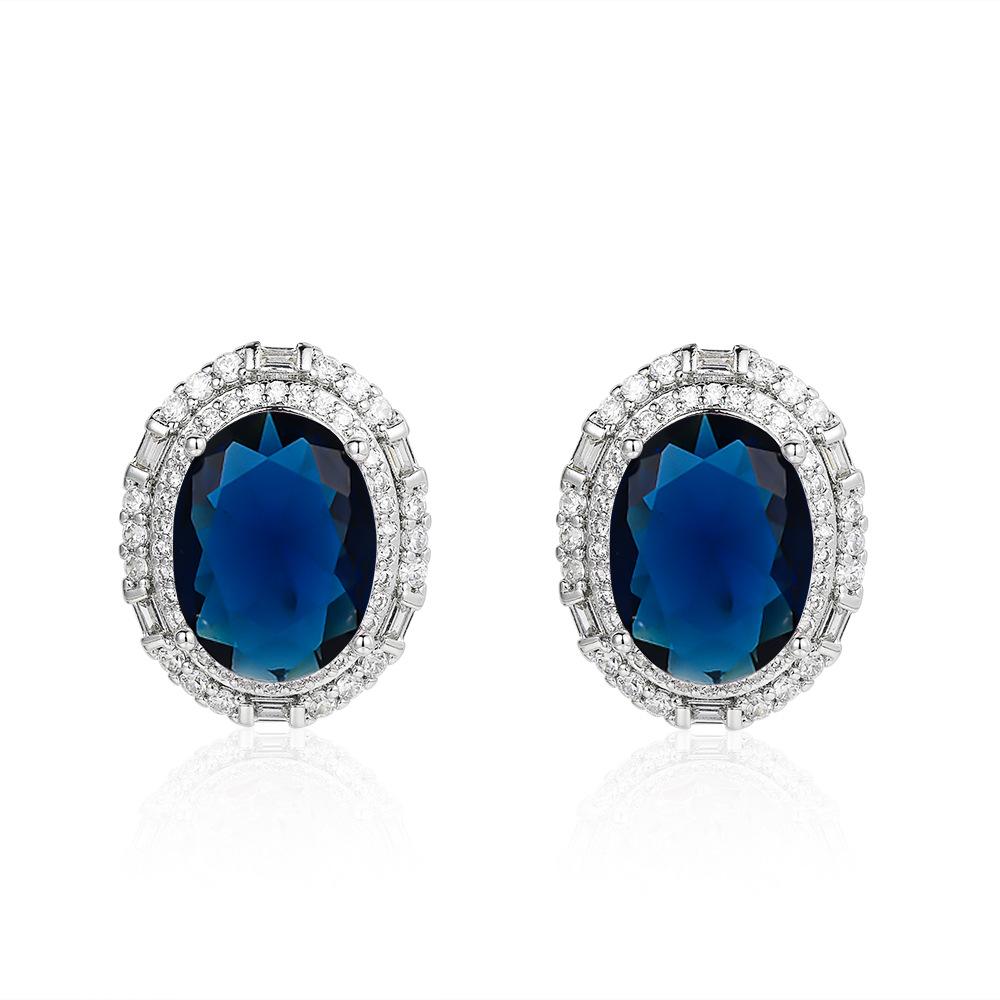 Color treasure set inlaid with oval zircon stud earrings, pompous luxury design earrings women