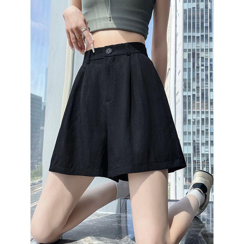 Sweet Student Small High Waist Ice Silk Linen A- Line Loose Linen Wide Casual Wide-Leg Shorts Hot Pants Yamamoto Pants