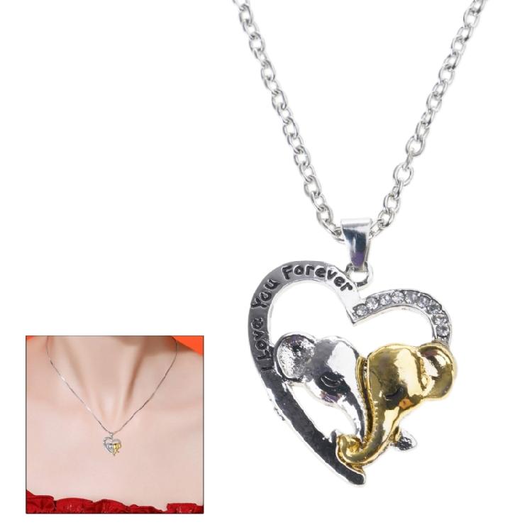 Lucky Double Elephant Necklace I Love You Forever Heart Pendant Valentines Gift