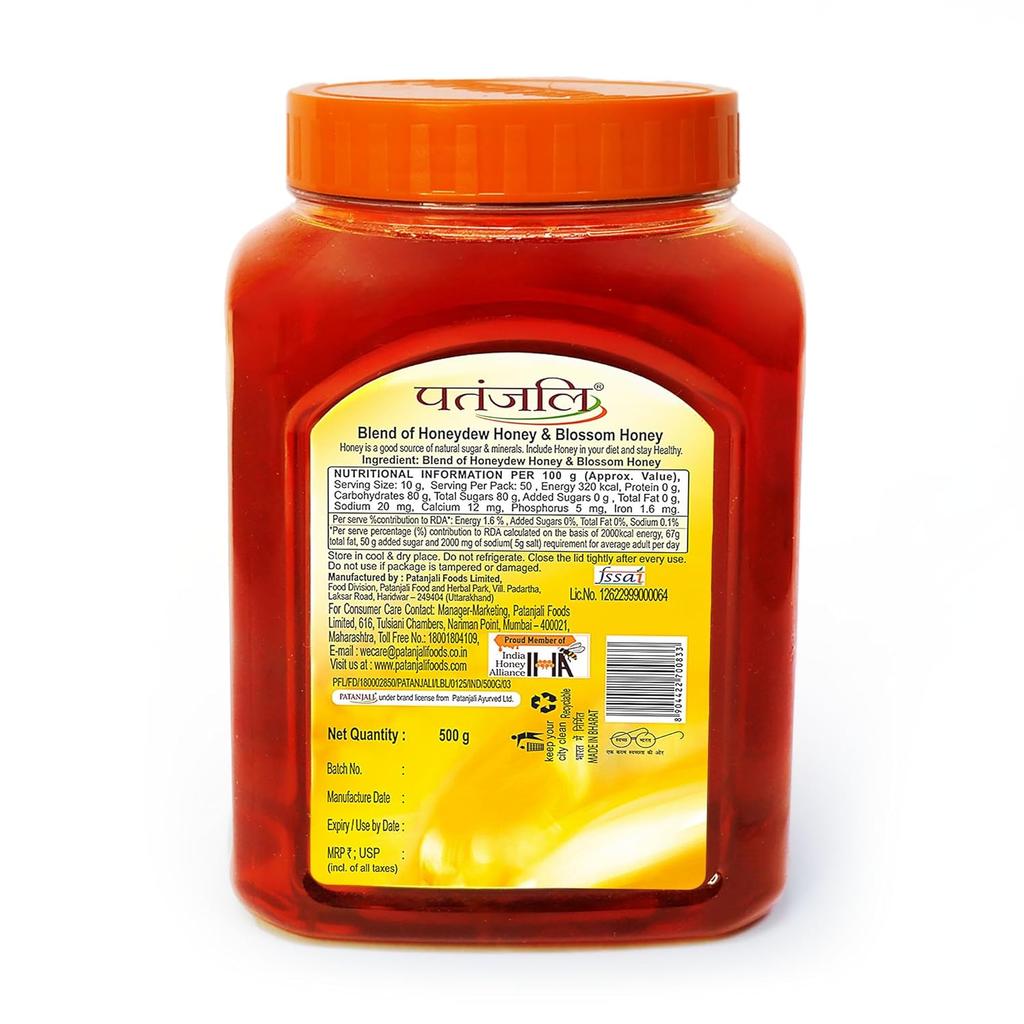 Patanjali Pure Honey Shahed 500g Pack of 1 Natural Sweetener and Culinary Use Premium Quality