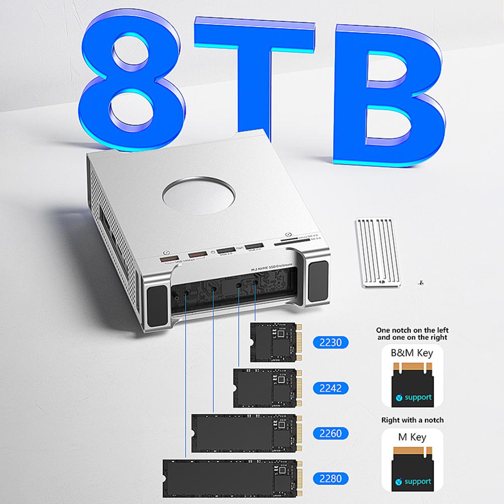 Aluminum Alloy Case with M.2 NVMe SSD Enclosure with USB 3.2 10Gbps USB 2.0 SD/TF Slots for Mac Mini M4 Bracket
