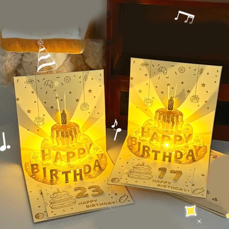 Musical Light Up Birthday Card 3D Happy Birthday Greeting Card With Light and Music for Women Men Husband Wife Children