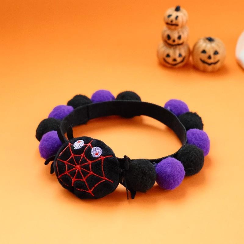 Cat Plush Ball Collar Cute with Doll Pumpkin Spider Small Dog Necklace Beard Corgi Pet Halloween Christmas Neck Ring Jewelry