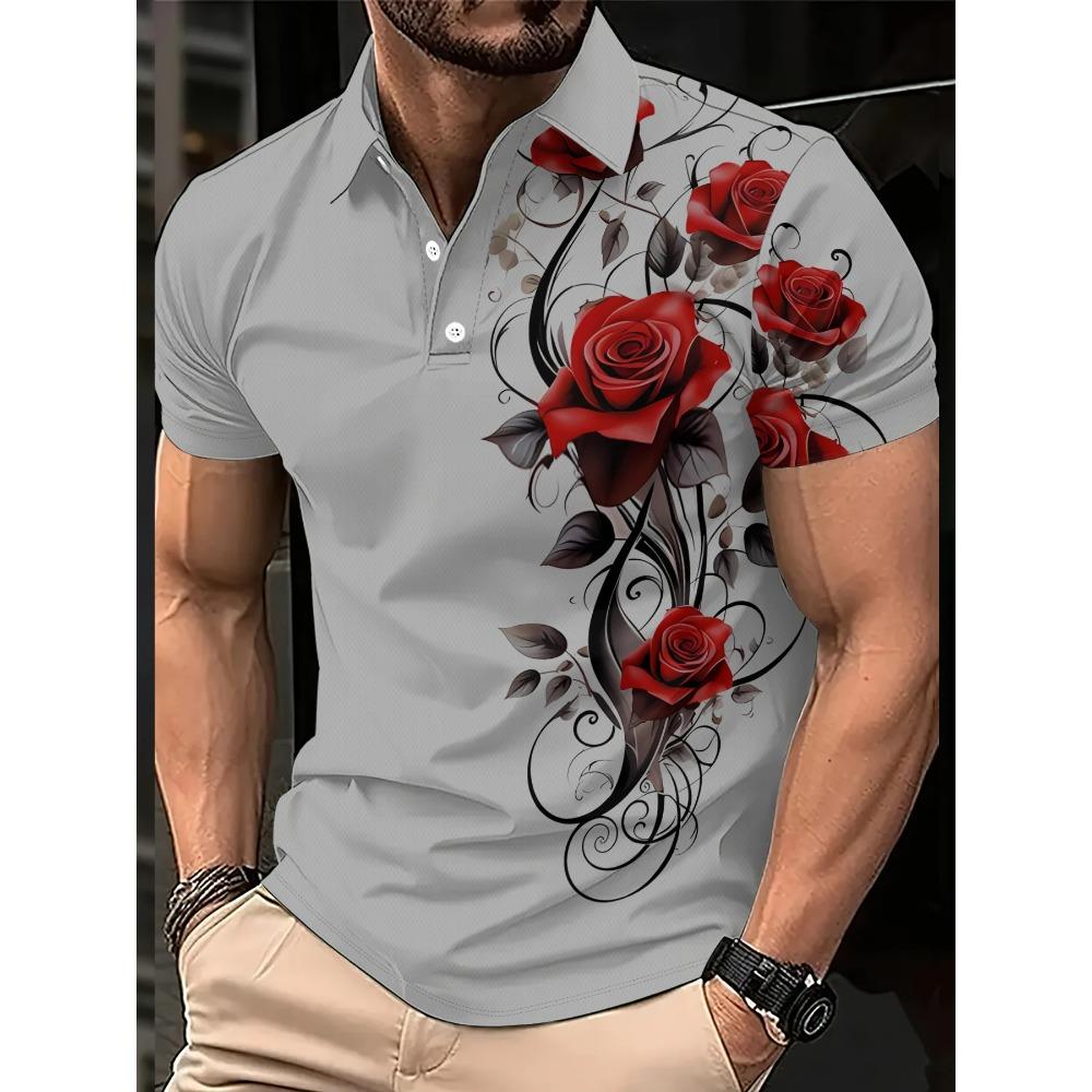 Flower 3D Printed Design Men s Short-sleeved Polo Shirt Cross-border Best-selling Comfortable Polyester Fiber Suitable for Summer Wear S
