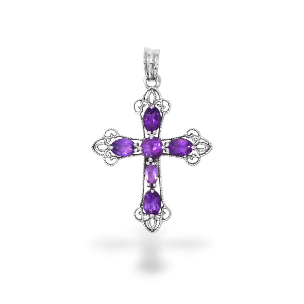 Blue Topaz Cross Pendant, 925 Sterling Silver Gemstone
