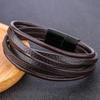 2022 New European & American PU Men's Leather Alloy Woven Bracelet