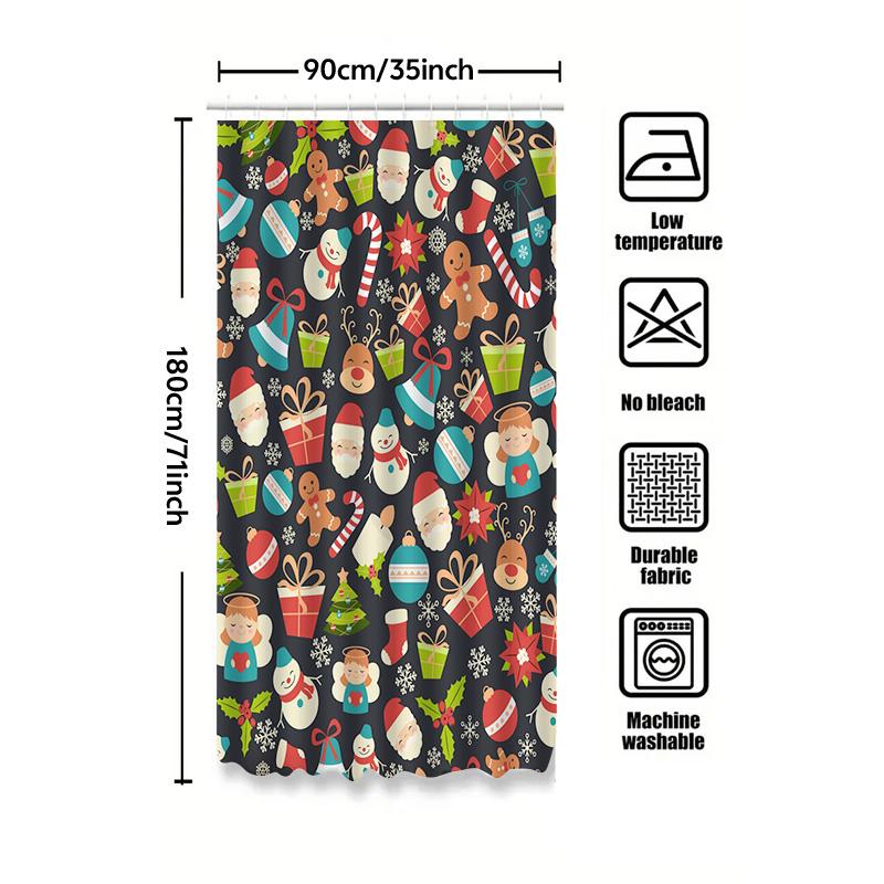 Tu Christmas Shower Curtain Festive Holiday Decor Santa Claus Reindeer Snowman Pattern Waterproof Bathroom Fabric Backdrop Festi