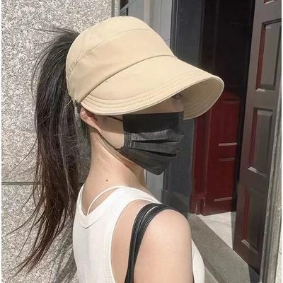 Foldable Wide Brim Ponytail Sun Hat Drawstring Adjustable Caps Women Empty Top Beach Hat Summer Quick-dry Visor Fisherman Cap