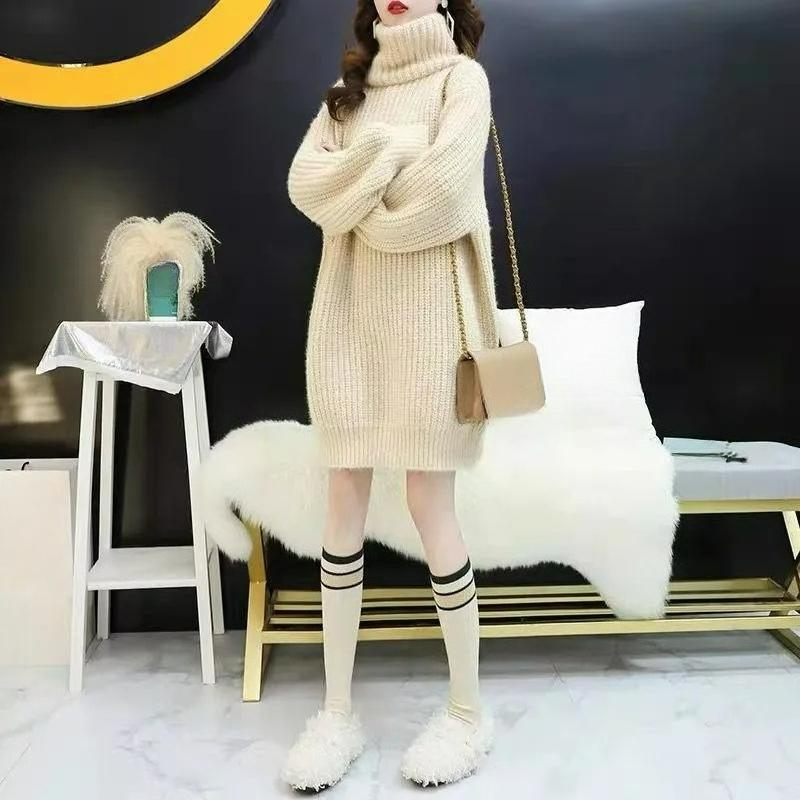 Women's Sweaters, Women's Turtleneck Sweaters, Mid-length Fat Mm Thickened Autumn and Winter Lazy Style Knitwear