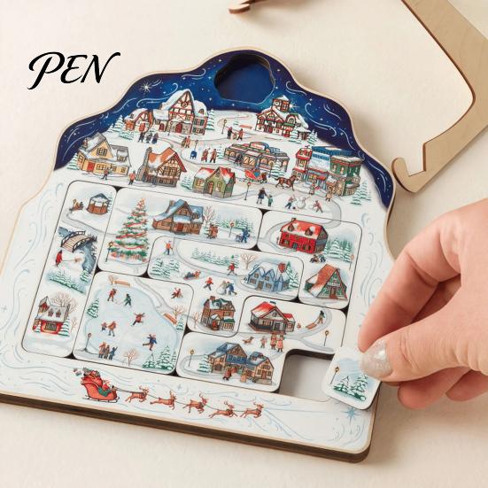 Holiday Desktop Decorations Christmas Puzzle Advent Calendar, Wooden Countdown Commemorative Gifts Xmas Ornament for Home Table Mantel Decor Calendar