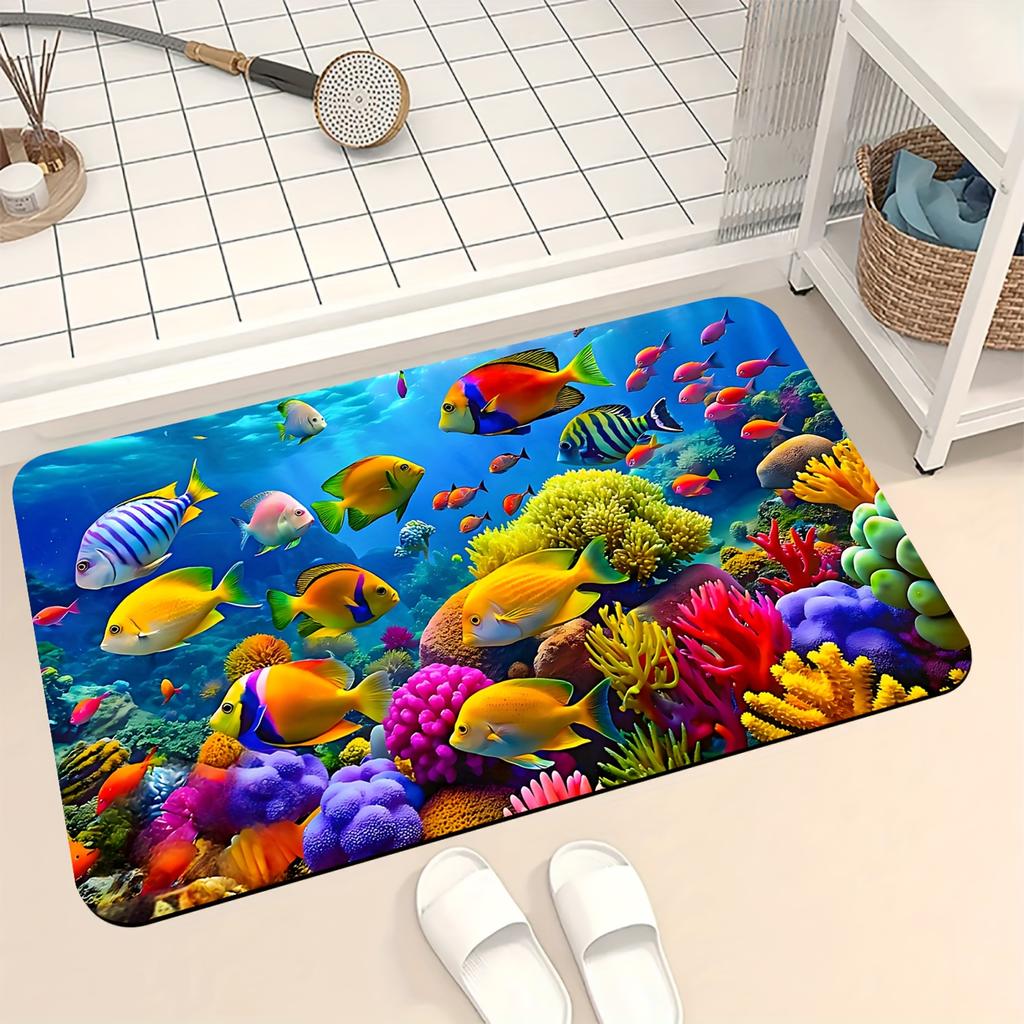 Ocean Animal Whale Coral Reef Pattern Floor Mat,Non-Slip,Easy to Clean,Suitable for Living Room,Bedroom,Kitchen,Office,Bathtub Shower,Bathro