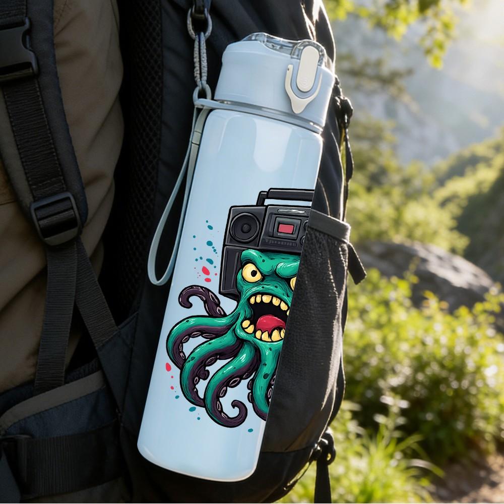1PC Octopus Monster Pattern 750ml Color Plastic Sports Water Bottle Leakproof Flip Straw Lid Suitable for Sports Office Home Use
