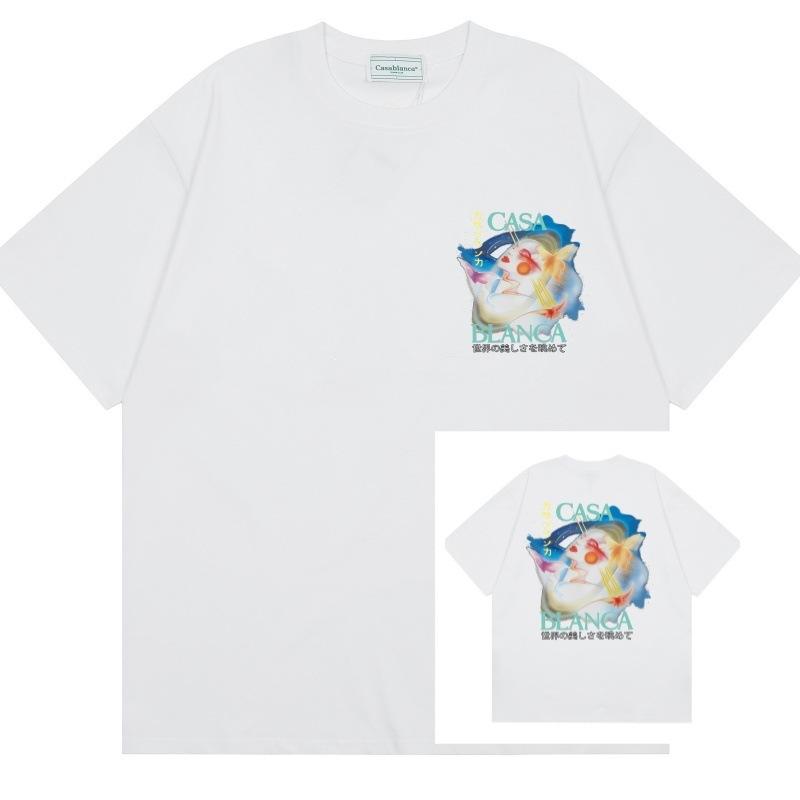 Grenzüberschreitend auf Lager exklusiv Casablanca Doppelgaze reine Baumwolle Unisex T-Shirt Hip-Hop lässig Kurzarm locker Rundhals