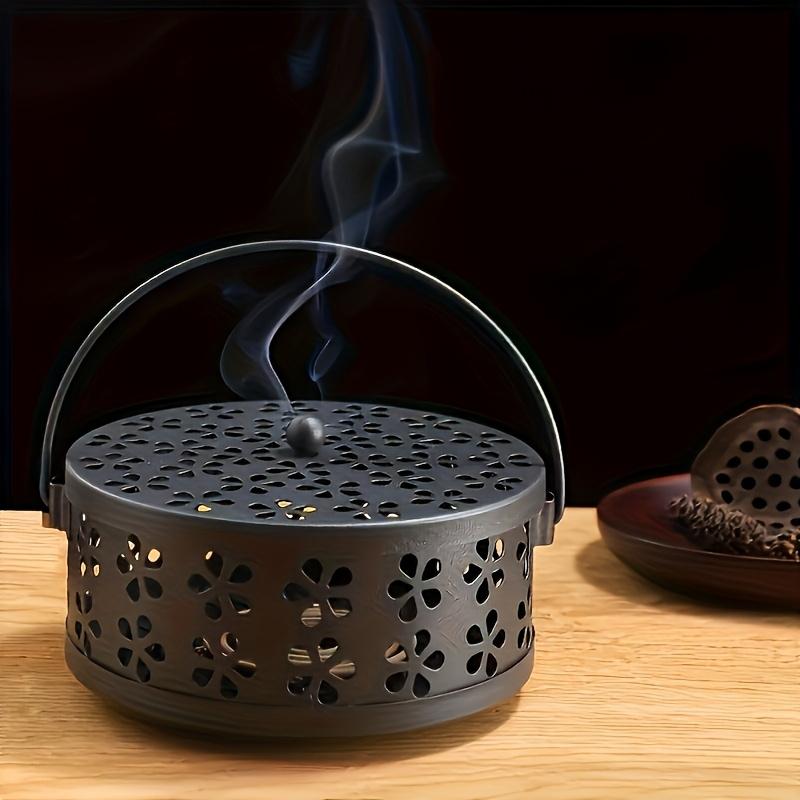 Vintage Metal Mosquito Coil Holder with Handle Portable Iron Incense Burner, Decorative Cut Out Patterns, No Batteries Needed for Home Outdoor Use