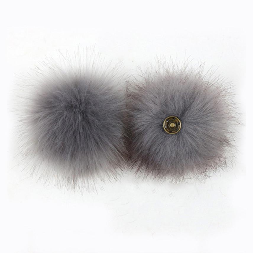 2Pcs Faux Fox Fur Pom-Pom for Hats DIY Crafts Hairball Hat Ball Pompom for Handicrafts with Press Button Toys Accessories