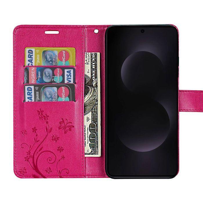 Coque de Protection - BOOLING - pour Samsung Galaxy S25 Edge - Antichoc Synthécuir Fuchsia Motif Floral