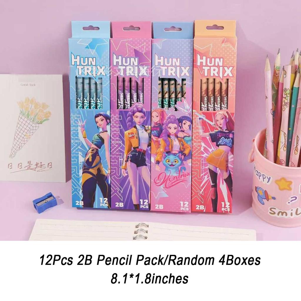 12Pcs Kpop Demon Hunters Huntrix 2B Pencils Set Wood Graphite Sketch Pencils Smooth Writing for School Office Drawing Sketching