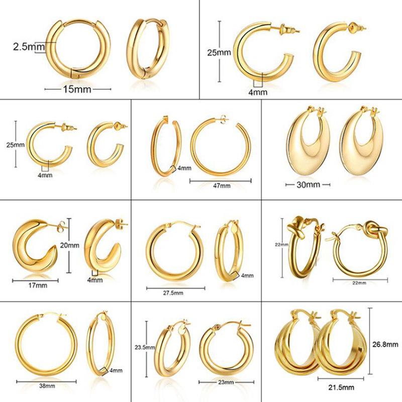 Geometric Huggie Hoop Earrings for Women Stainless Steel Medium Thick Charm Bohe Female Cartilage Piercing