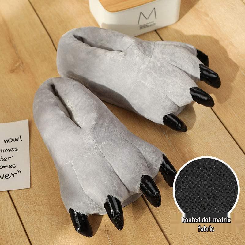 Dinosaur Claw Plush Slippers - Cozy Indoor Cotton for Couples