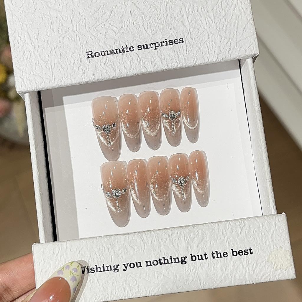 Gentle Peach Nude Color Gradient French Smile Cat Eye Broken Diamond Tassel Wear Armor