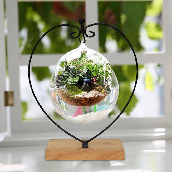 2 Pcs Decorative Brackets Heart Shape Stable Structure Glass Globe Ball Soft Plush Hanging Display Stand Ornament Metal Stand Flower Pot Holder
