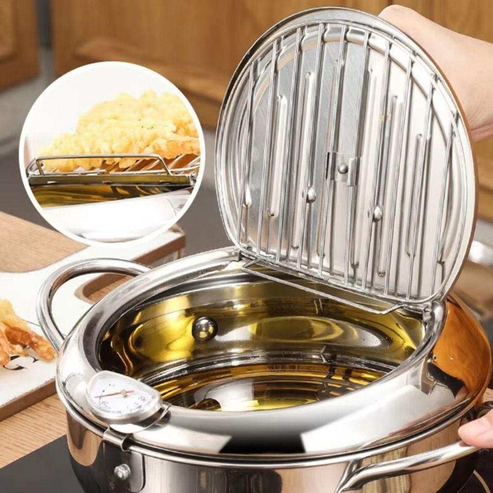 Sartén Freidora de Tempura de Acero Inoxidable 2.2/3.2/4.2L Olla Freidora Mini Freidora de Cocina Fritura de Papas Fritas