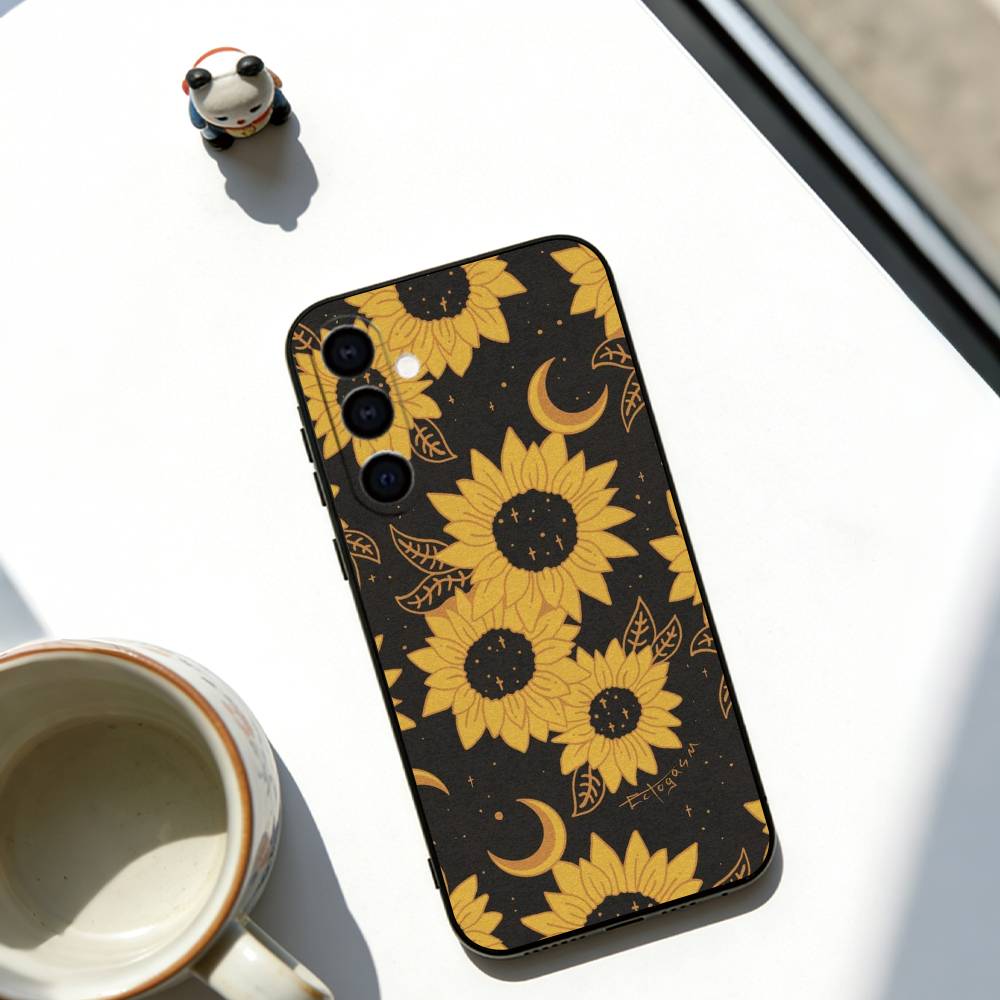 Sunflower Pattern Phone Case For Samsung Galaxy A73,A72,A71,A70,A53,A52,A51,Soft Black Cover