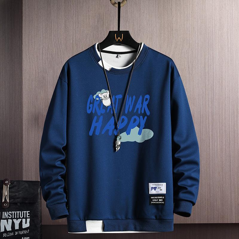 Trendy Brand Crew Neck Sweater Men'S Spring And Autumn Loose Student Bottoming Shirt Long-Sleeved Top Versatile Casual Sweater Men'S Clothing