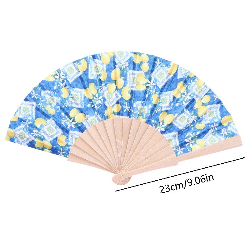 Ventilateur à main pliable motif citron cerise mignon, manche en bois, ventilateur portable d'été pour activité de danse, fête, décoration de mariage