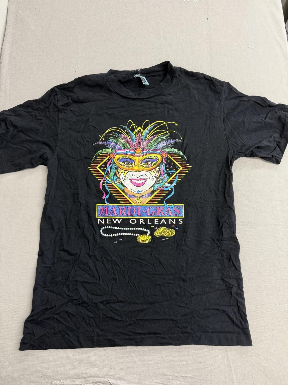 Vintage Mardi Gras T-sirt mask & Beads Tee - L L